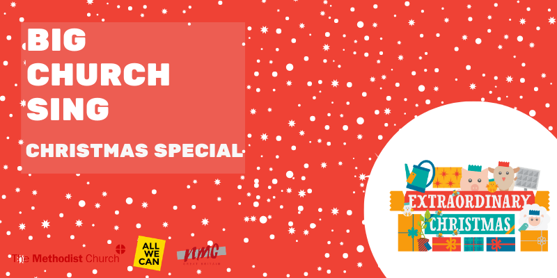 A red banner decorated with white stars reads 'The Big Church Sing Christmas Special'
