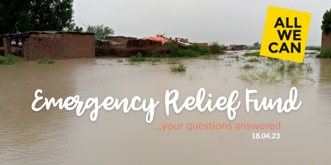 An image of flooding in Southern Malawi, accompanied by text: Emergency Relief Fund: Your Questions Answered.